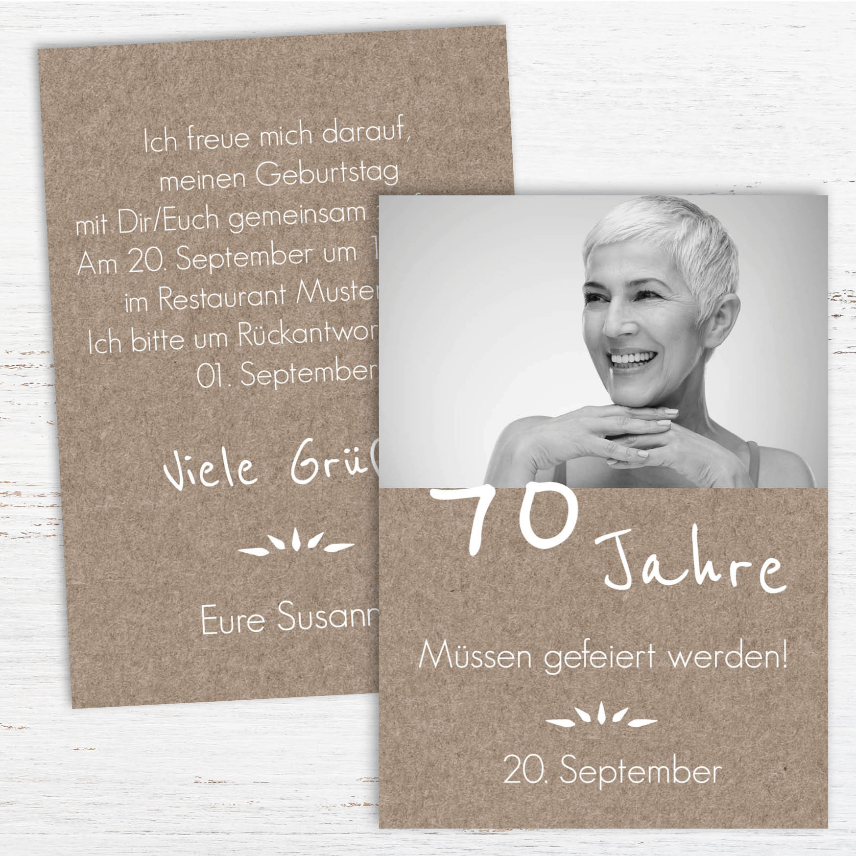 Rustikale Einladung zum 70. Geburtstag mit Foto